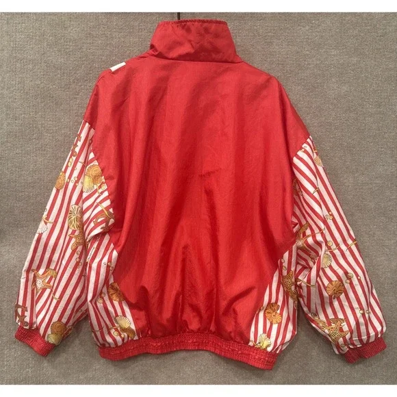 VTG 90's Casual Isle Red Stripe Beach Windbreaker Nautical Seashell Jacket XL - Picture 13 of 15